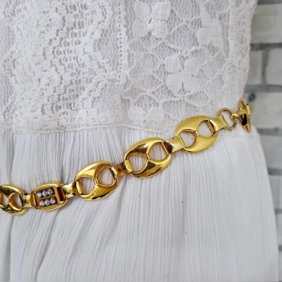 ESCADA Women’s Vintage Gold Tone Belt with Rhinestone Accents Made in Spain E main image 9